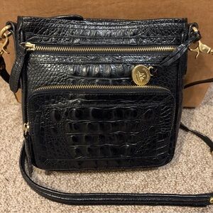 Brahmin Black Crocodile Embossed Crossbody Bag